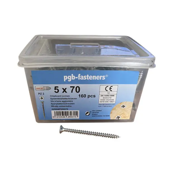 1 x Seau de 160 Vis bois agglo 5X70 Tête fraisée Pozi N°2 Acier zingué