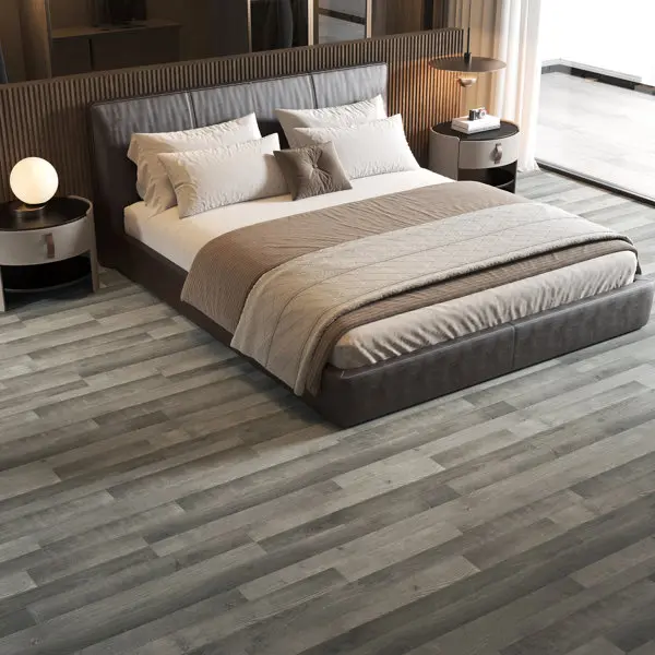 Sol PVC gris mat Ep.3,5 + 1 mm de sous-couche intégrée - 122 x 18,2 cm