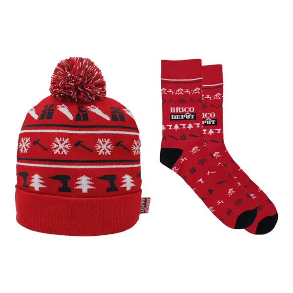 Ensemble bonnet et chaussettes de noel rouge taille 37-41
