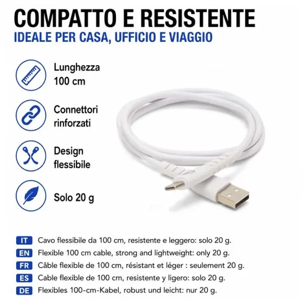 Cavo Sync & Charge, USB-A verso USB-C 1 metro. Bianco
