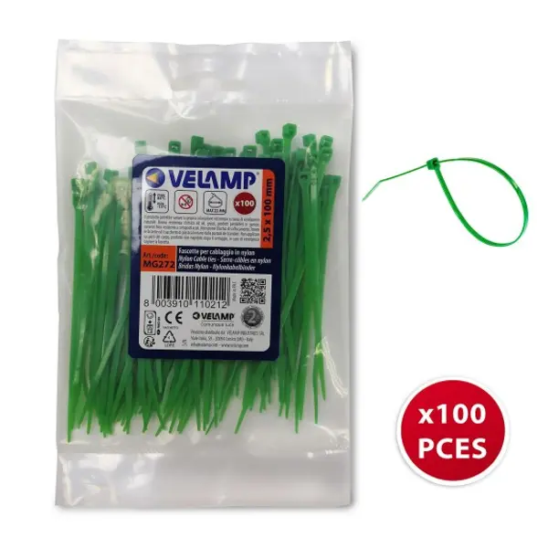 Fascette Stringicavo Verdi 2,5x100mm, 100 Pezzi, Robuste, Resistenti UV per Giardino, Piante e Cablaggi