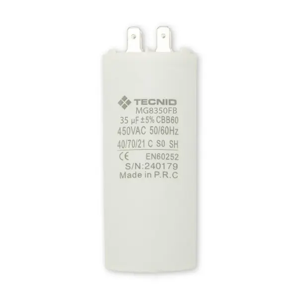 Condensatore di spunto per motori elettrici, 450V, capacità: 35µF, 4 pin / fondo piatto