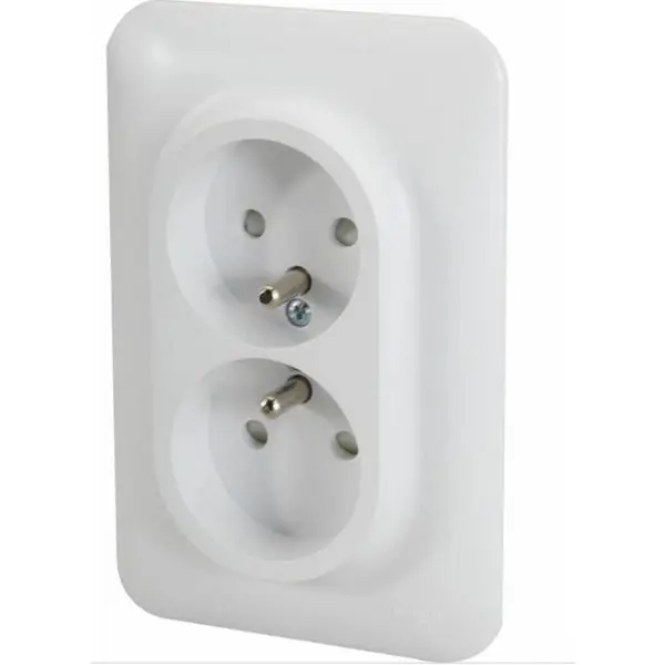 Double prise avec terre verticale "Ovalis" blanc - 16 A
