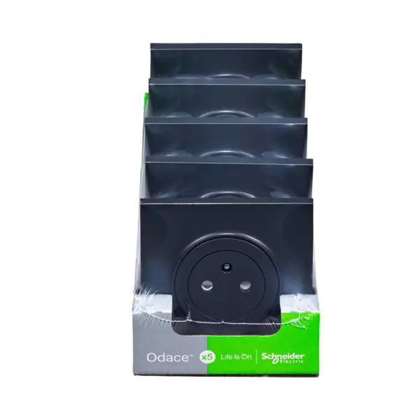 Lot de 5 prises 2P+T affleurante anthracite "ODACE"