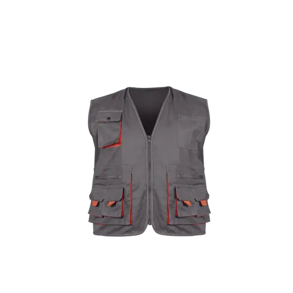 Gilet multipoches zippé Gris - Taille L - 65% Polyester 35% Coton - VITO