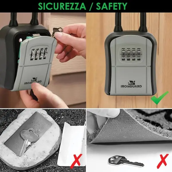 Cassetta di sicurezza per chiavi. Modello base con lucchetto. Grigio