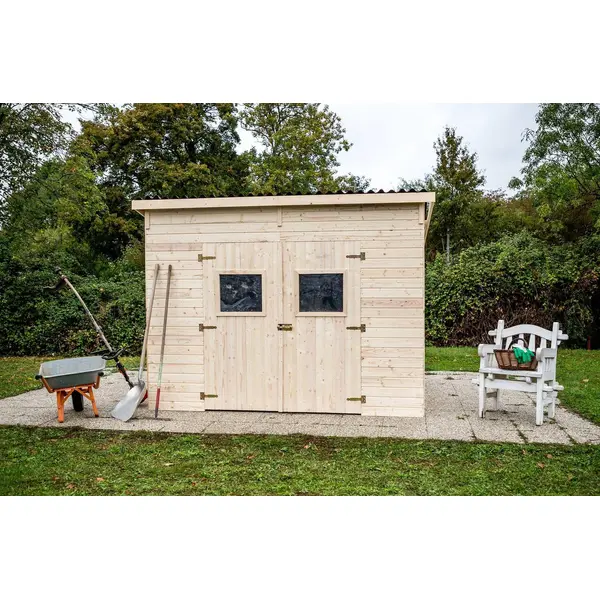 Abri Candela Mono Pente - Épicéa Massif 16 mm - Plaques Ondulées Bitumées - Sans Plancher - HABRITA