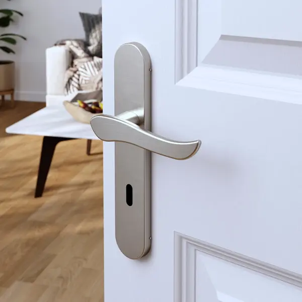 Poignée de porte "Arcles" avec trou pour clé - Effet nickel - Entraxe adaptable 165-195 mm