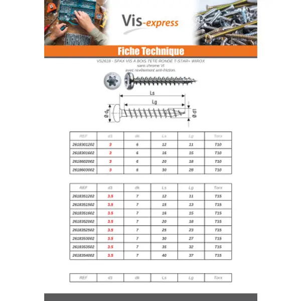 1 x Spax Vis bois Tête ronde TR T-STAR+ TORX T20 WIROX 5X20
