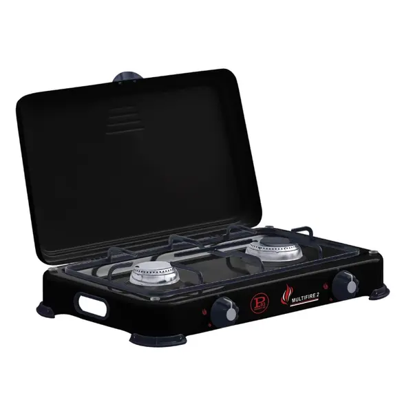 Réchaud à Gaz Portable - 2 Feux 3200W - Butane ou Propane - Brûleurs Inox - Plaque de Cuisson Noire - INTEC