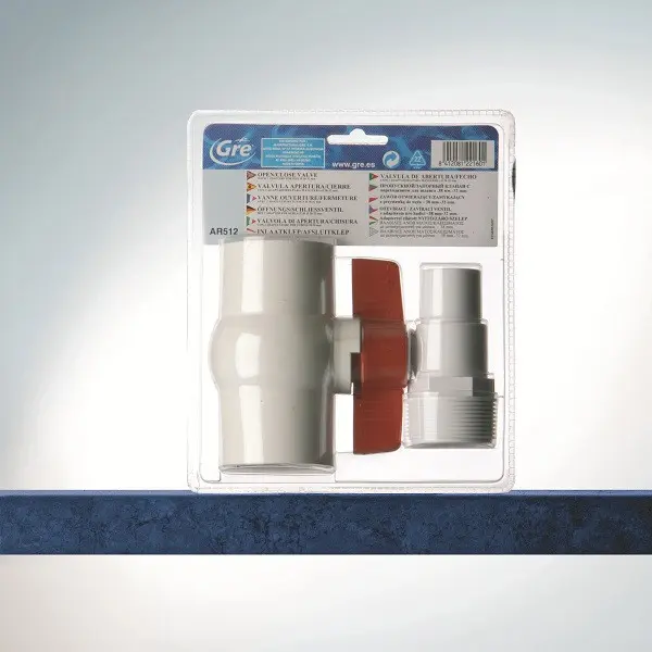 Kit vanne 1/4 de tour + 2 embouts cannelés Ø 38mm + 1 rouleau de téflon - GRE POOLS