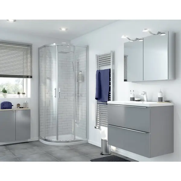 Porte de douche angle circulaire "Beloya" en verre transparent : H. 195 x l. 80 cm
