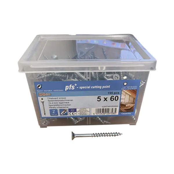 1 x Seau de 195 Vis bois agglo 5X60 Tête fraisée TORX T25 Pointe antifendage type 17 Acier zingué