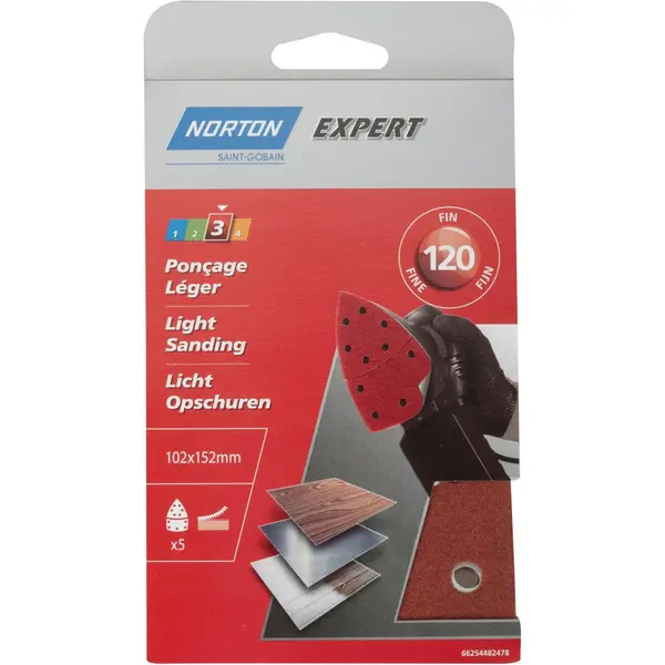Lot De 5 Patins Abrasifs Norton, 102X152 Mm, Grains 120 - NORTON