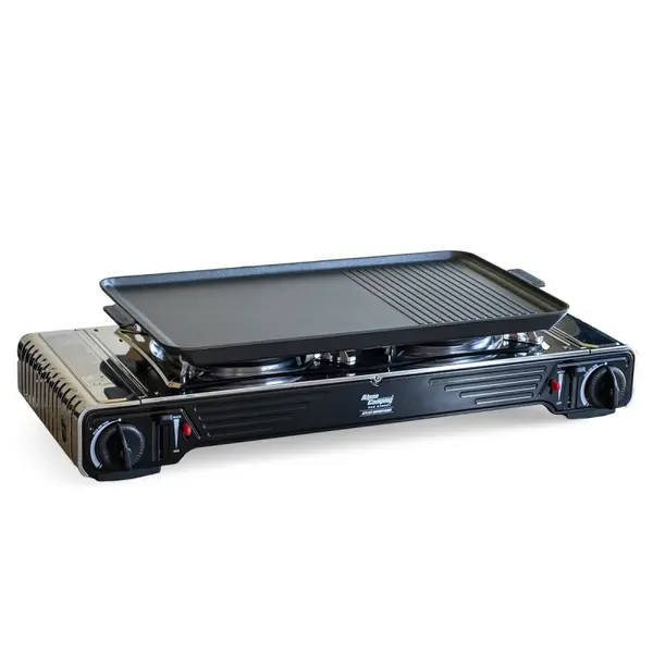 Plaque Plancha Grill 53x28 cm - Aluminium Lisse et Rainurée Antiadhésif - ALPEN CAMPING