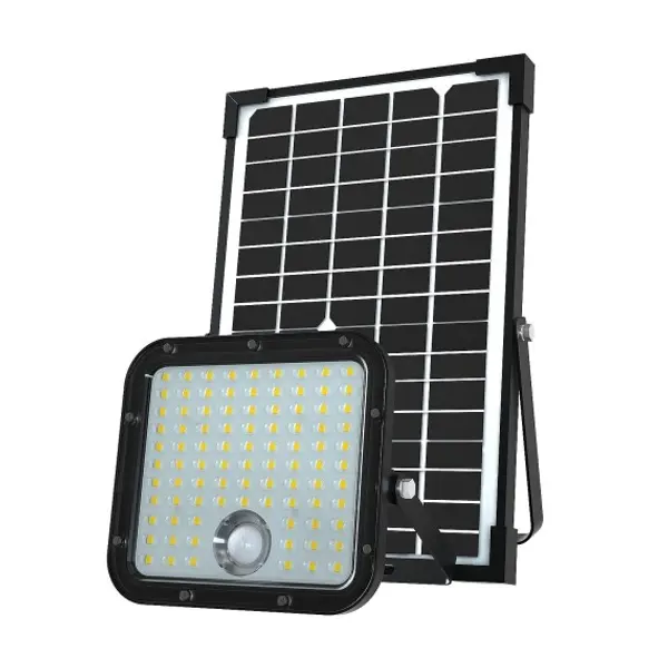 Proiettore LED a carica solare 4800 lumen, con rilevatore di presenza. Pannello solare deportato